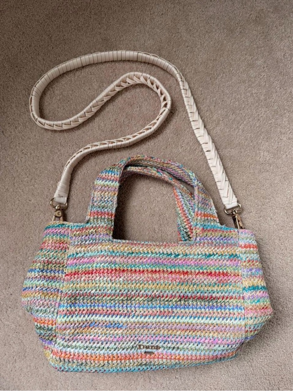 Dune London Multicolor Woven Crossbody Bag with Cream Strap
